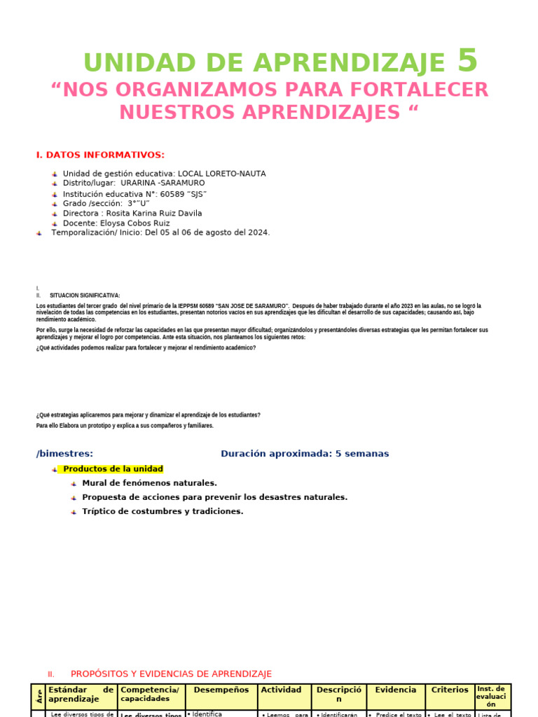 3° GRADO UNIDAD DE APRENDIZAJE AGOSTO 2024-1 | PDF | División ...