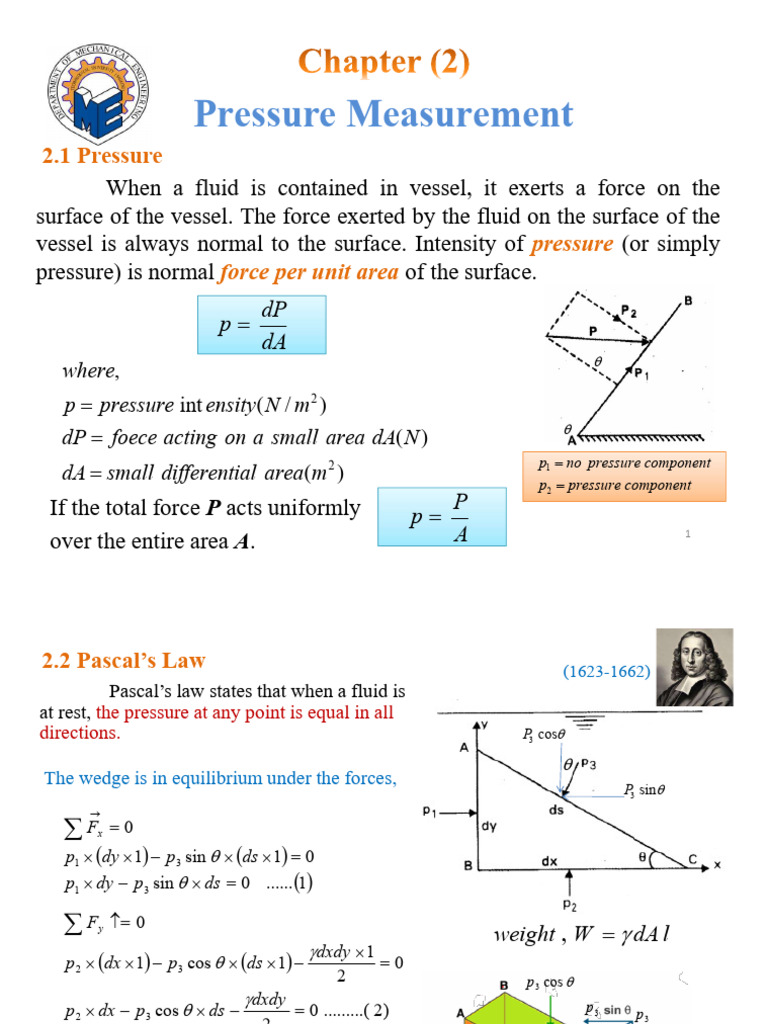Pressure Measurement (Chapter-2) (2024-2025) | PDF | Pressure ...