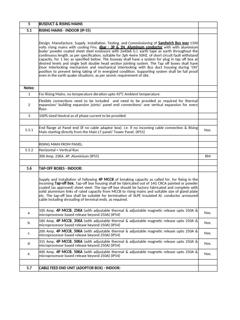 Indoor Rising Mains & Bus Duct Specifications | PDF | Duct (Flow ...