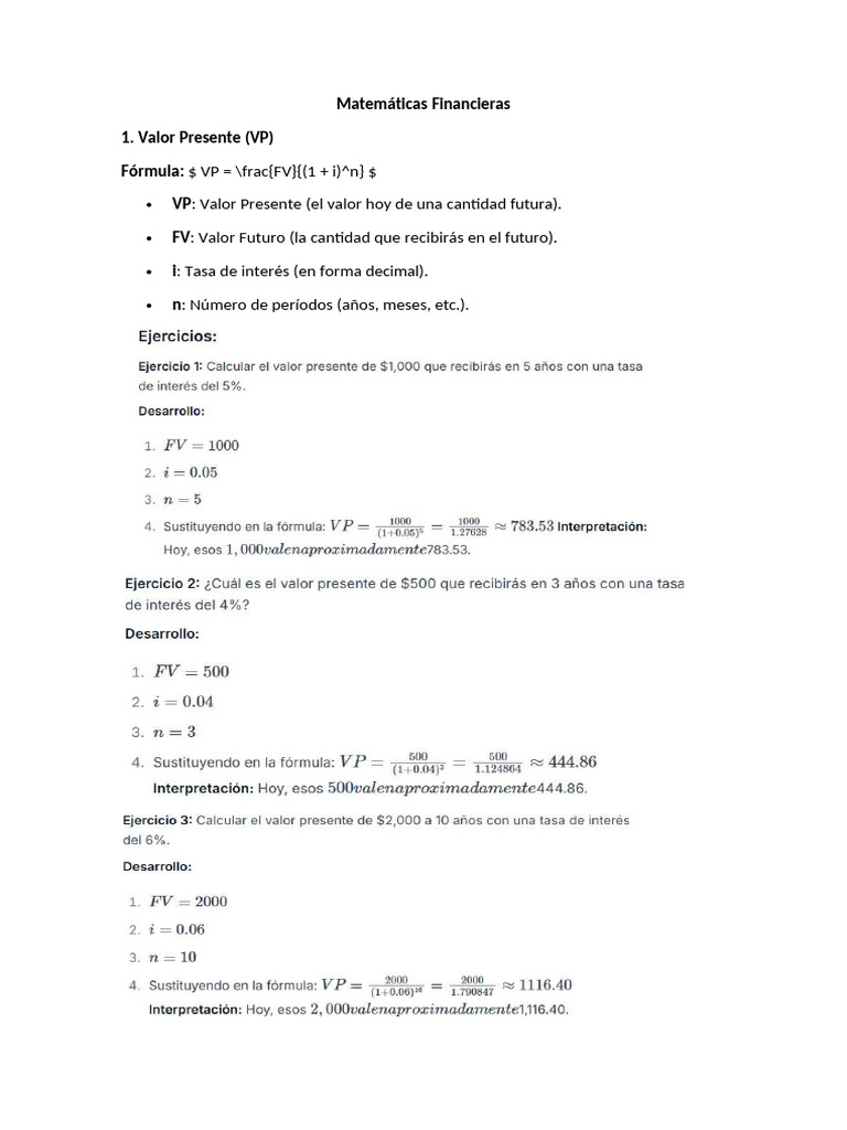 Fórmulas Clave de Matemáticas Financieras | PDF