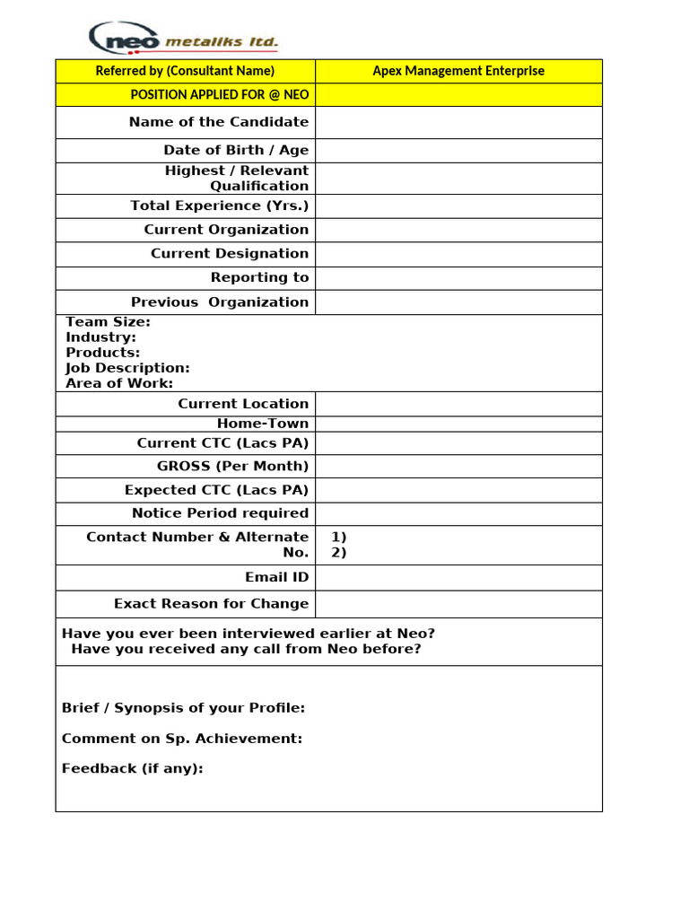 NML FORM Candidate Synopsis | PDF