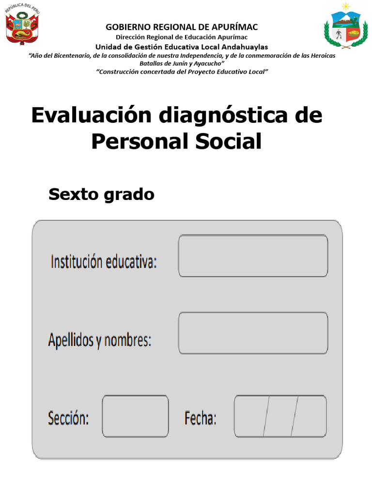 Evaluación de Personal Social Sexto Grado | PDF