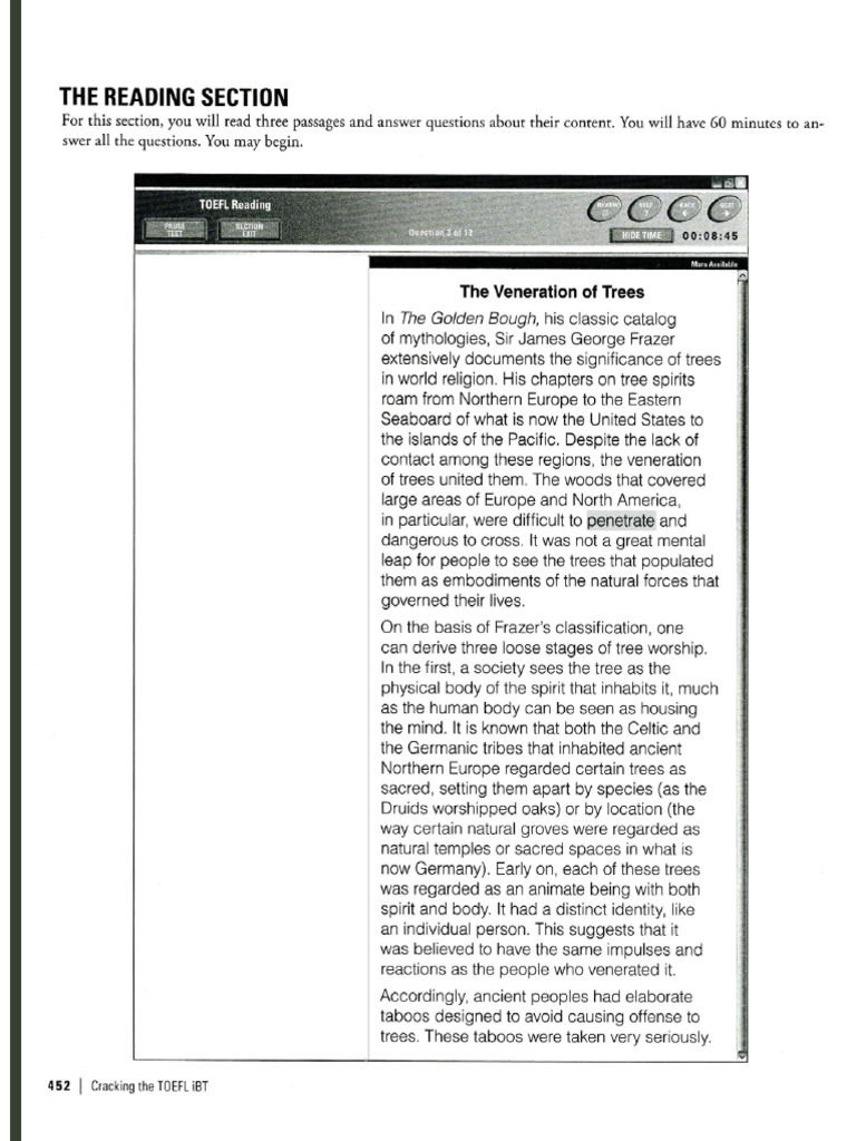 TOEFL iBT Book Reading Practice Test Veneration of Trees PG 435 To 449 ...