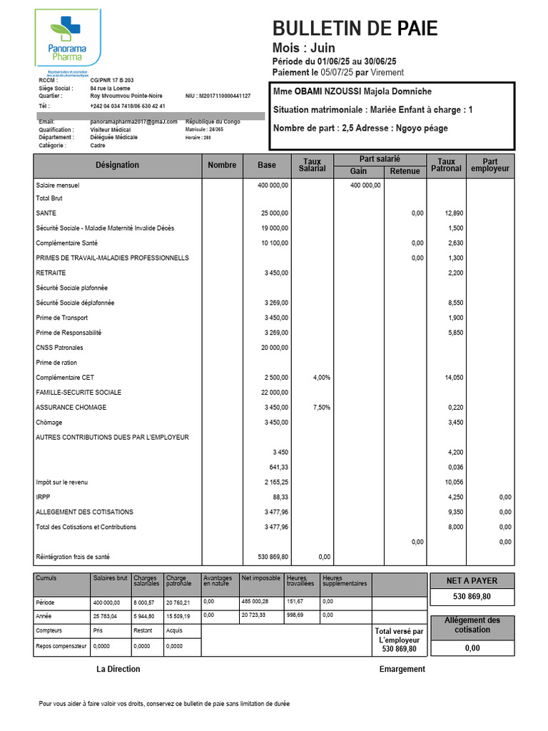 Bulletin de paie juin 2025 | PDF | Salaires | Bulletin de salaire ...