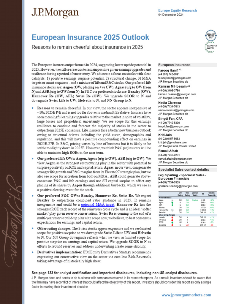 European Insurance 2025 Outlook Report | PDF | Mergers And Acquisitions ...