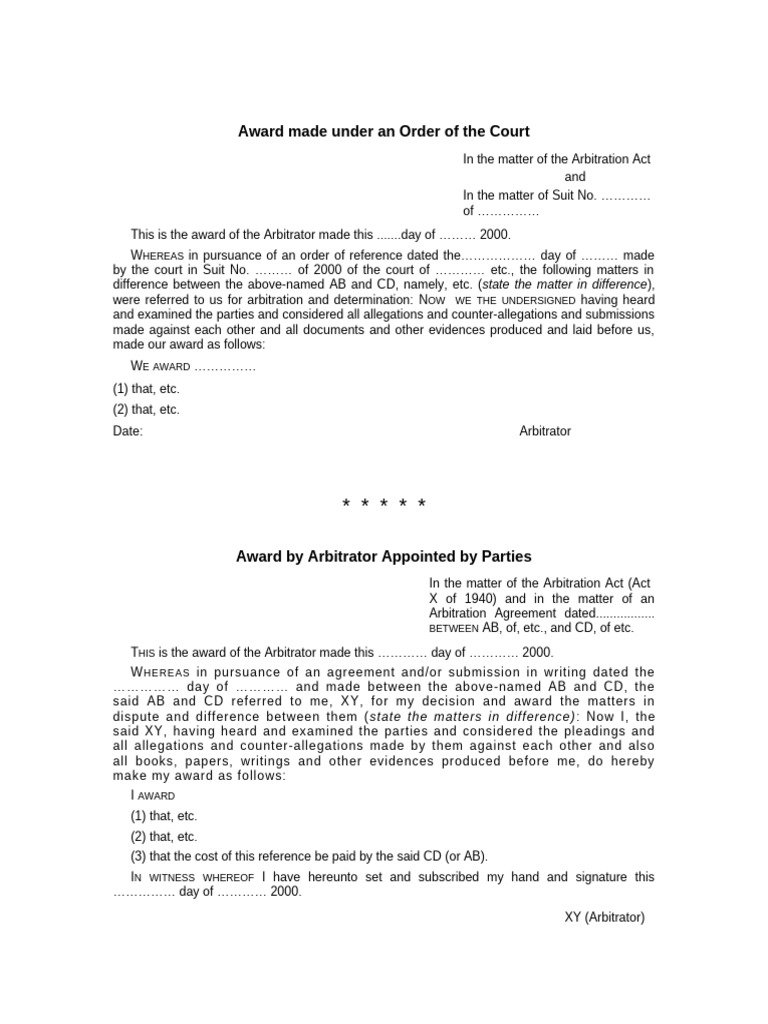Court Arbitration Award and Notices | PDF | Arbitration | Arbitral Tribunal