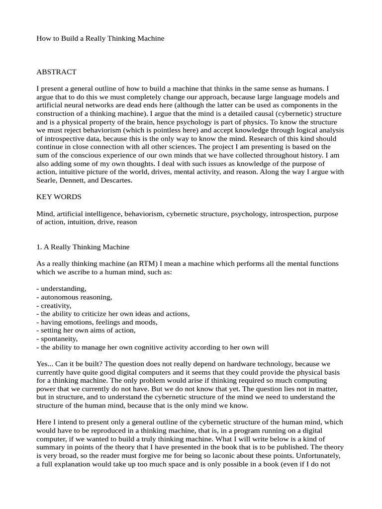 Building a Thinking Machine: A Cybernetic Approach | PDF | Thought | Mind