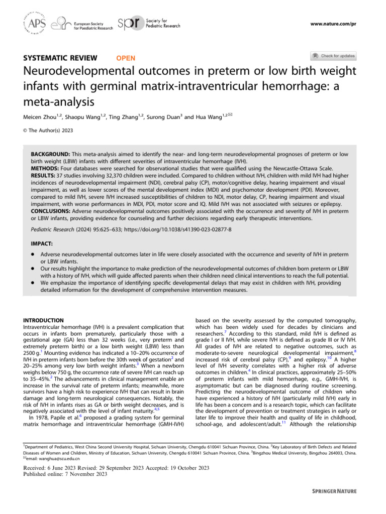 Neurodevelopment in Preterm Infants with IVH | PDF | Preterm Birth ...