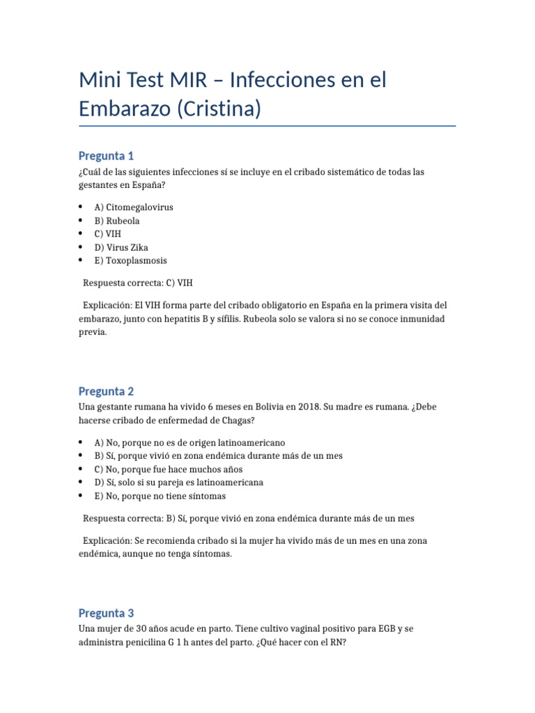 Infecciones en el Embarazo: Mini Test MIR | PDF | VIH | Enfermedades ...