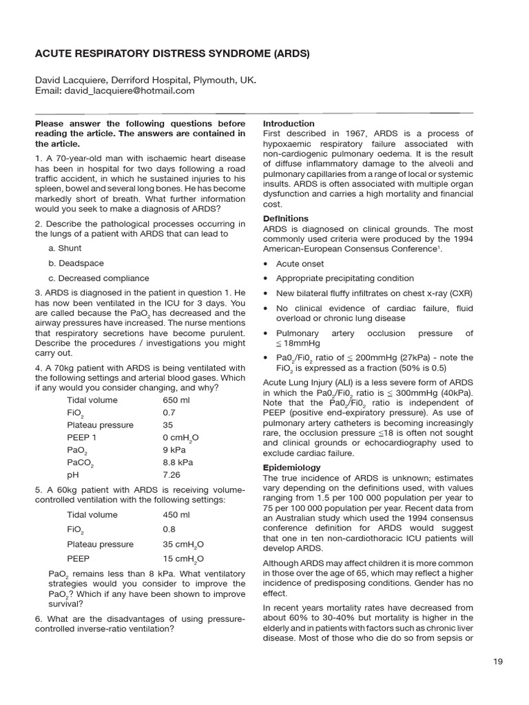 Understanding ARDS: Diagnosis and Management | PDF | Lung | Sepsis
