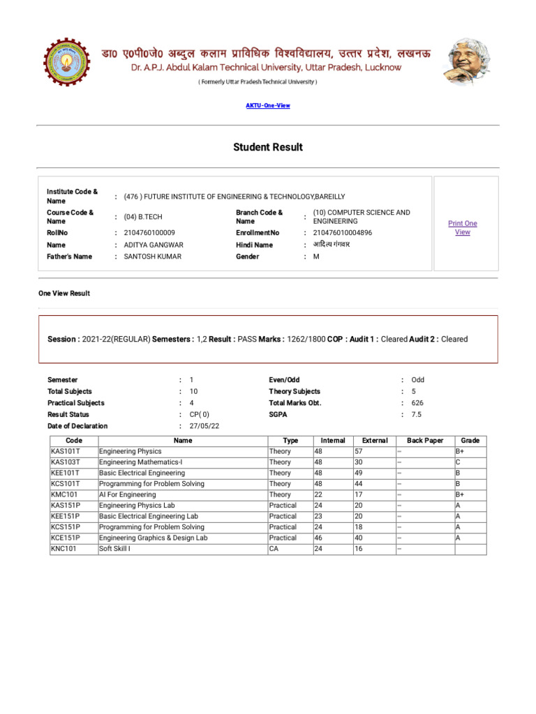 B.Tech Computer Science Results Summary | PDF | Computing | Computer ...