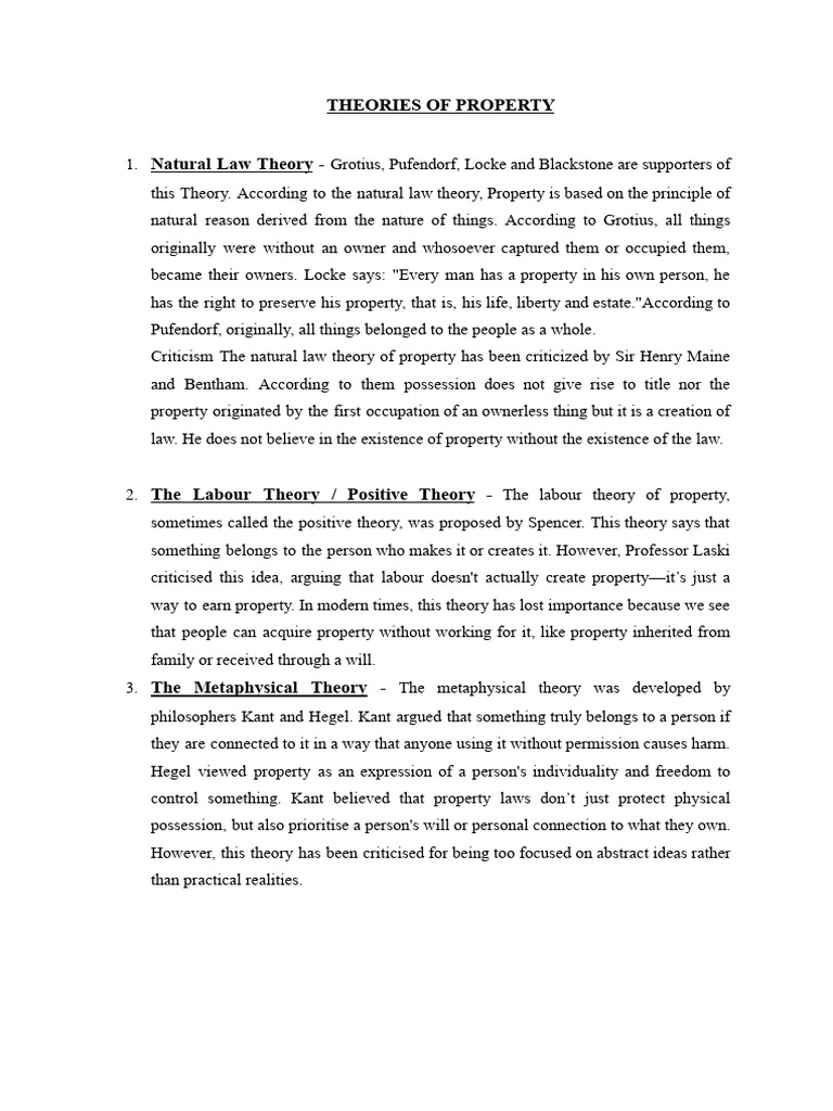 Theories of Property Explained | PDF | Property | Idea