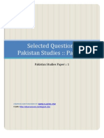 Selected Qusetions Pakistan Studies Paper 1