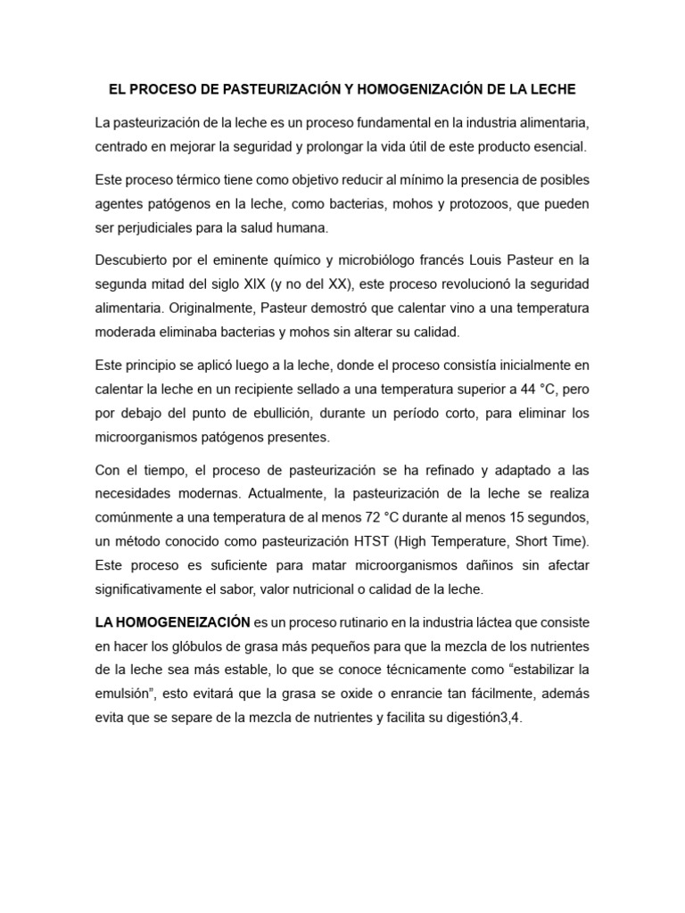 Pasteurización y Homogeneización de Leche | PDF | Leche