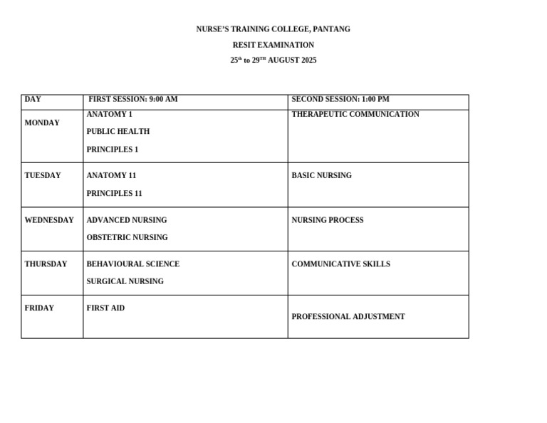 Resit Timetable | PDF