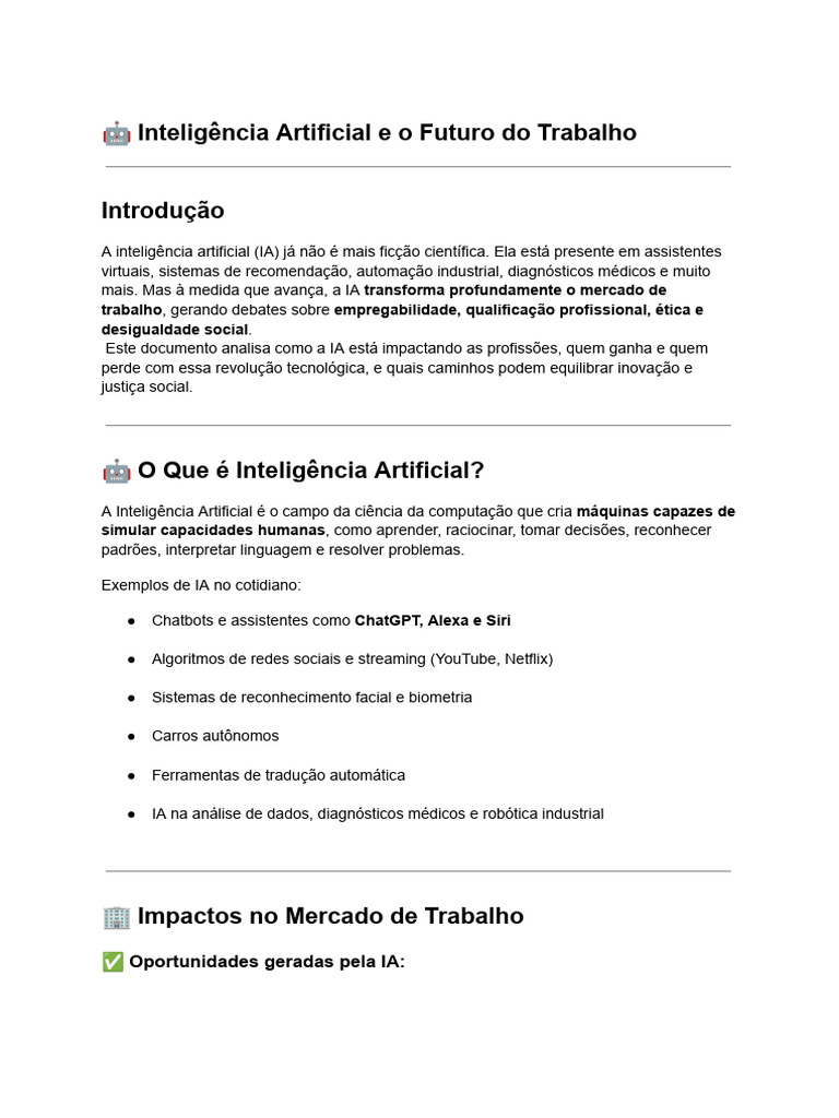Impactos da IA no Futuro do Trabalho | PDF | Inteligência artificial ...