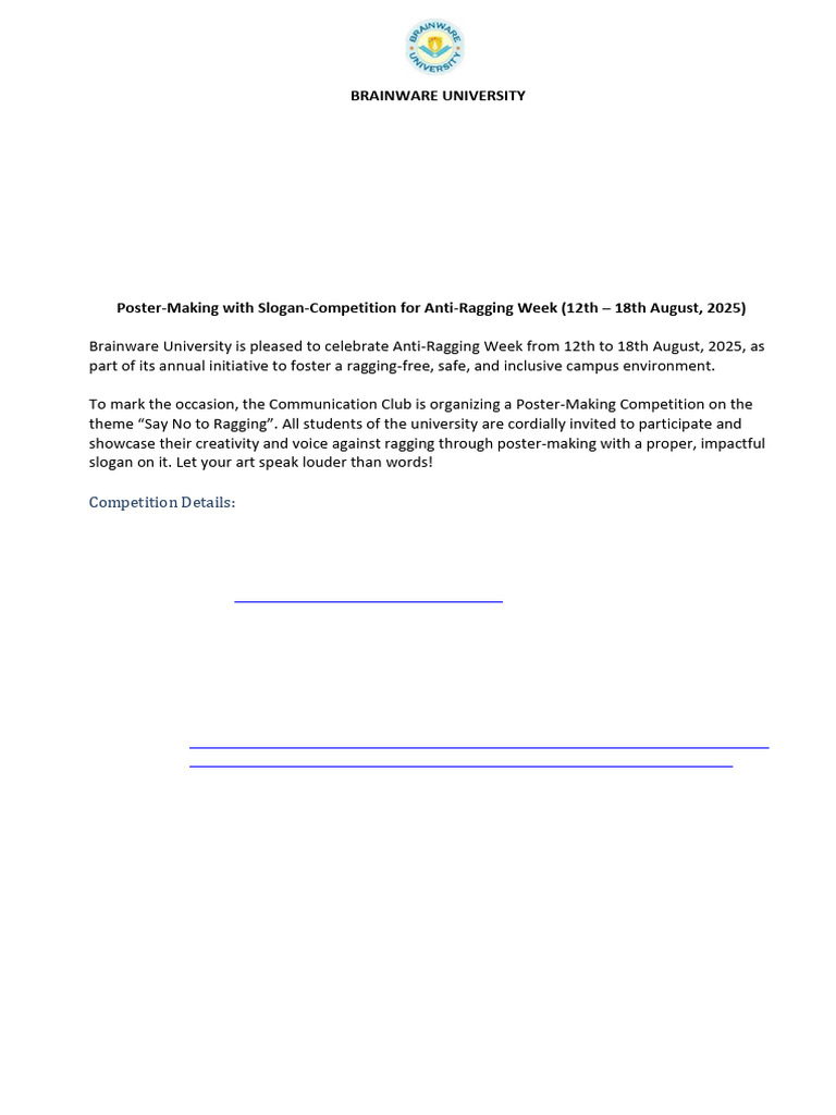Notice - 'Anti-Ragging Week' Celebration - Commn. Club | PDF