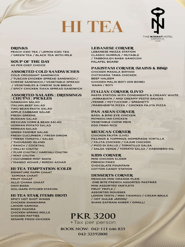 Nishat Hotel Johar Town Hi Tea Menu | PDF
