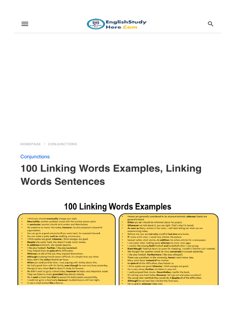 100 Examples of Linking Words | PDF | English Language | Linguistics