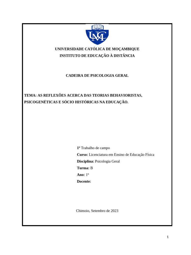 Teorias da Aprendizagem na Educação | PDF | Behaviorismo | Aprendizado