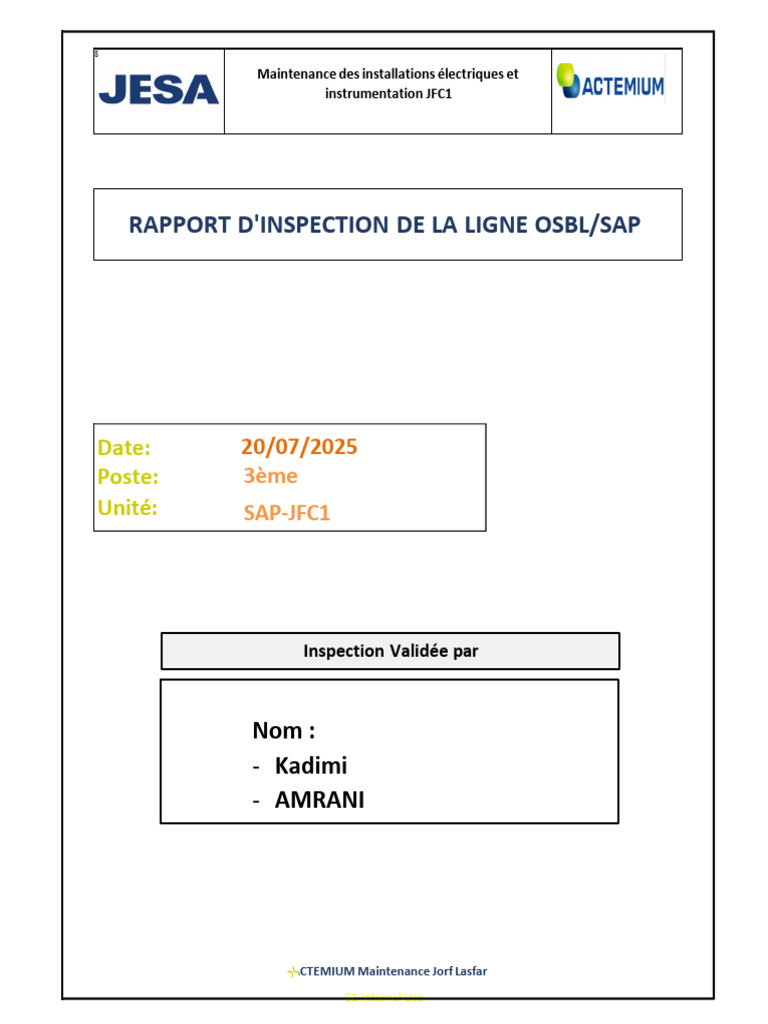 Rapport d'Inspection JFC1 2025 | PDF | Électrotechnique | Électricité