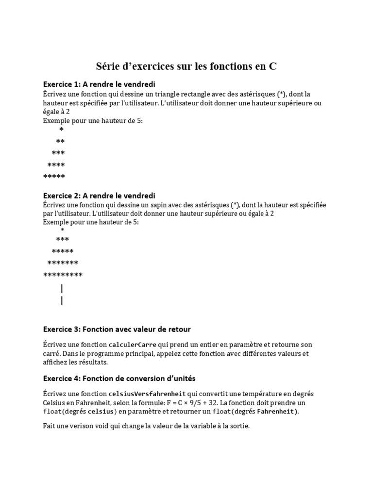 Exercices de fonctions en C pour débutants | PDF | Programmation ...