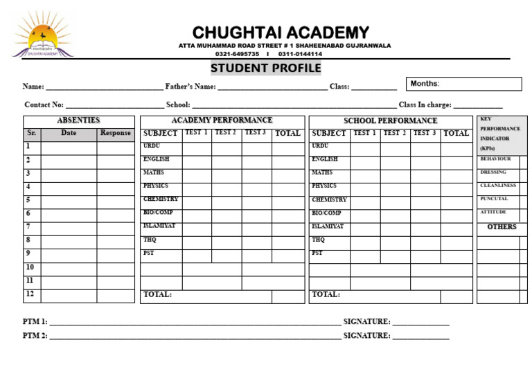 Chughtai Academy Student Profile | PDF