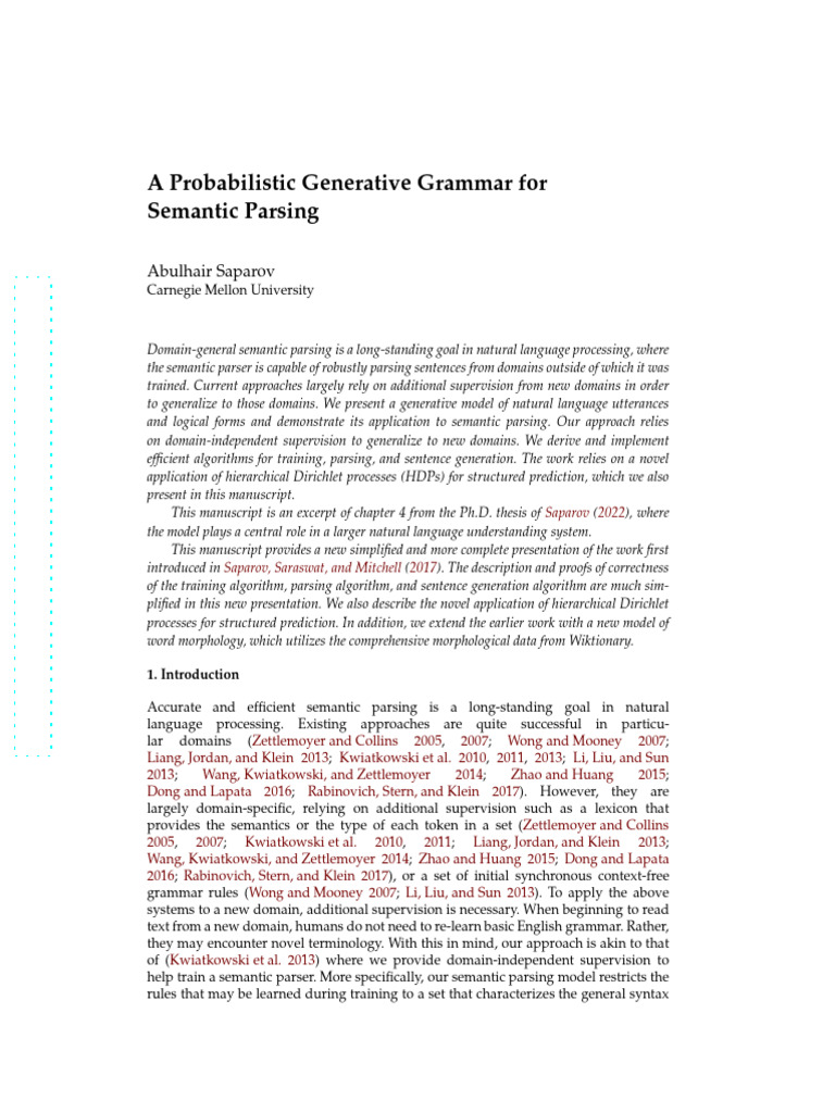 Generative Grammar for Semantic Parsing | PDF | Parsing | Function ...