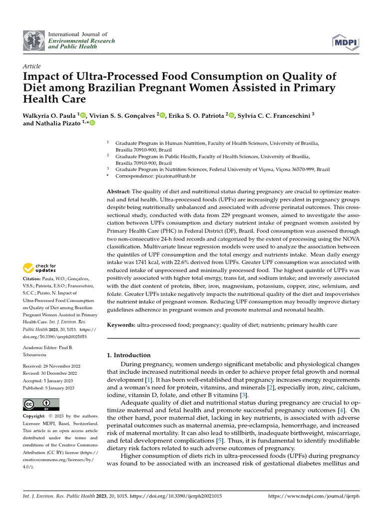 Impact of Ultra-Processed Food Consumption On Quality of Diet and ...