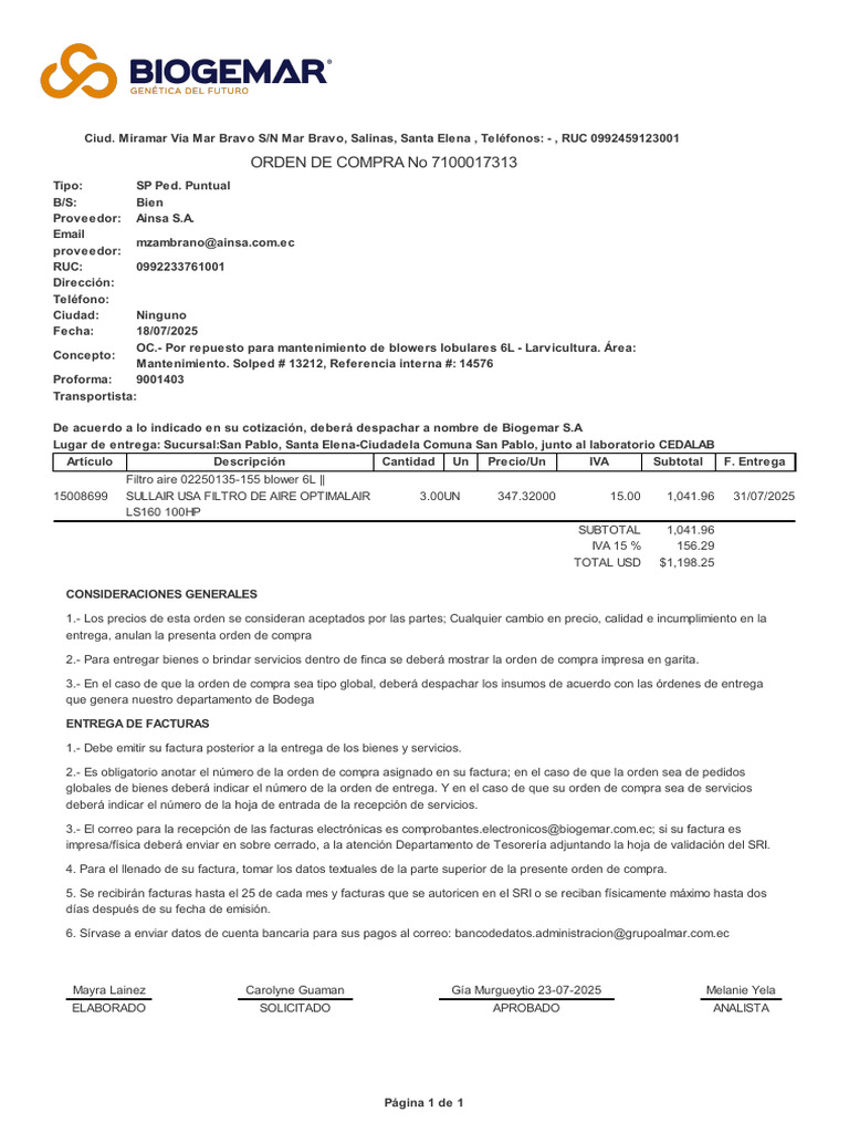 Orden de Compra para Repuestos de Mantenimiento | PDF | Factura