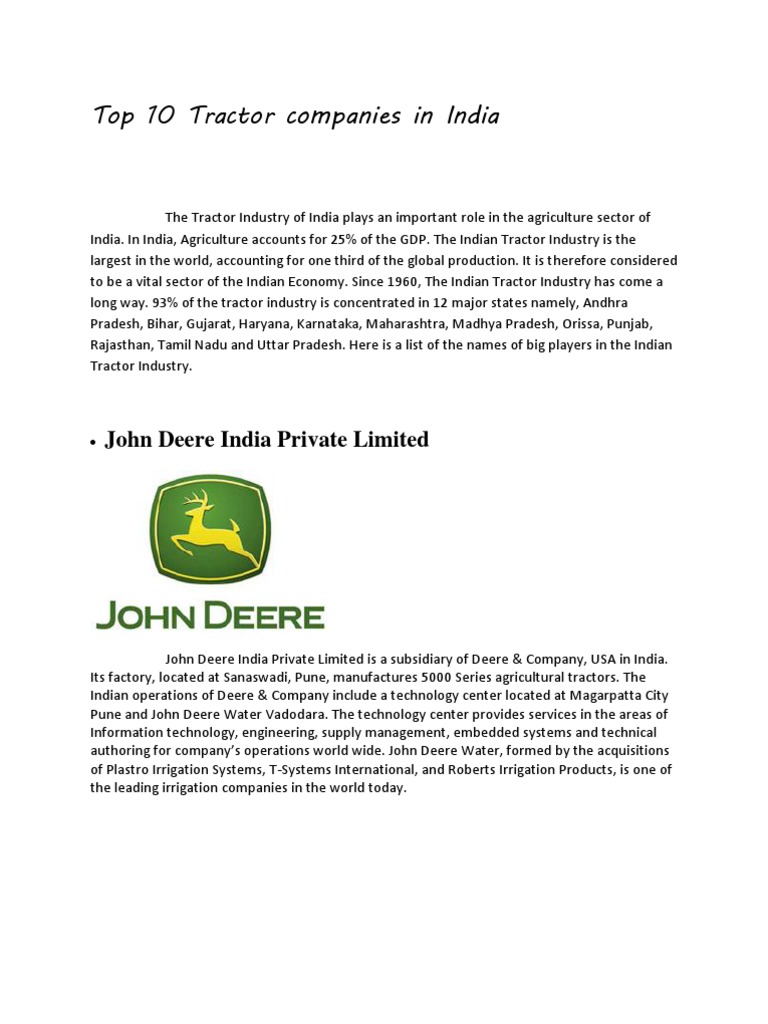 Top 10 Tractors in India PDF Tractor Agricultural Machinery