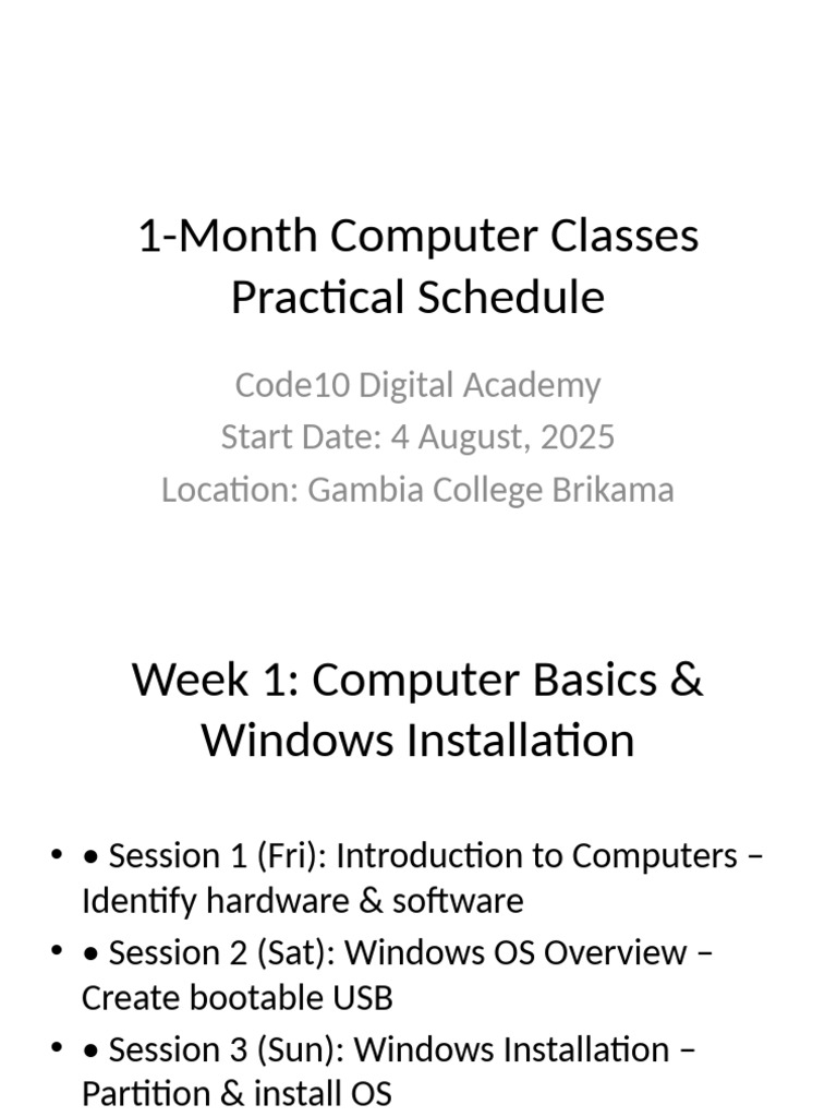 1-Month Computer Classes in Gambia | PDF