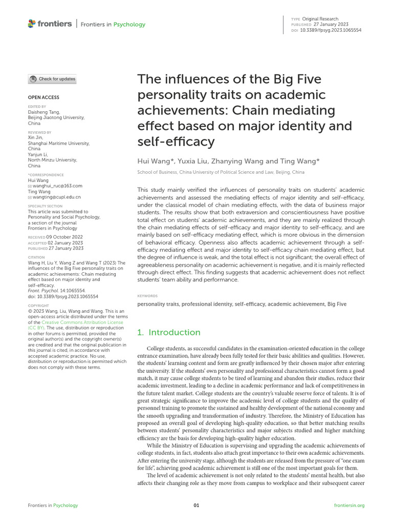 Analysis of Personality Traits and Academic Performance in Higher ...