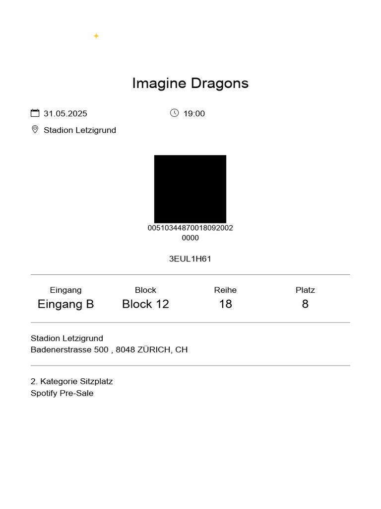 Imagine Dragons: Eingang B Block 12 18 8 | PDF