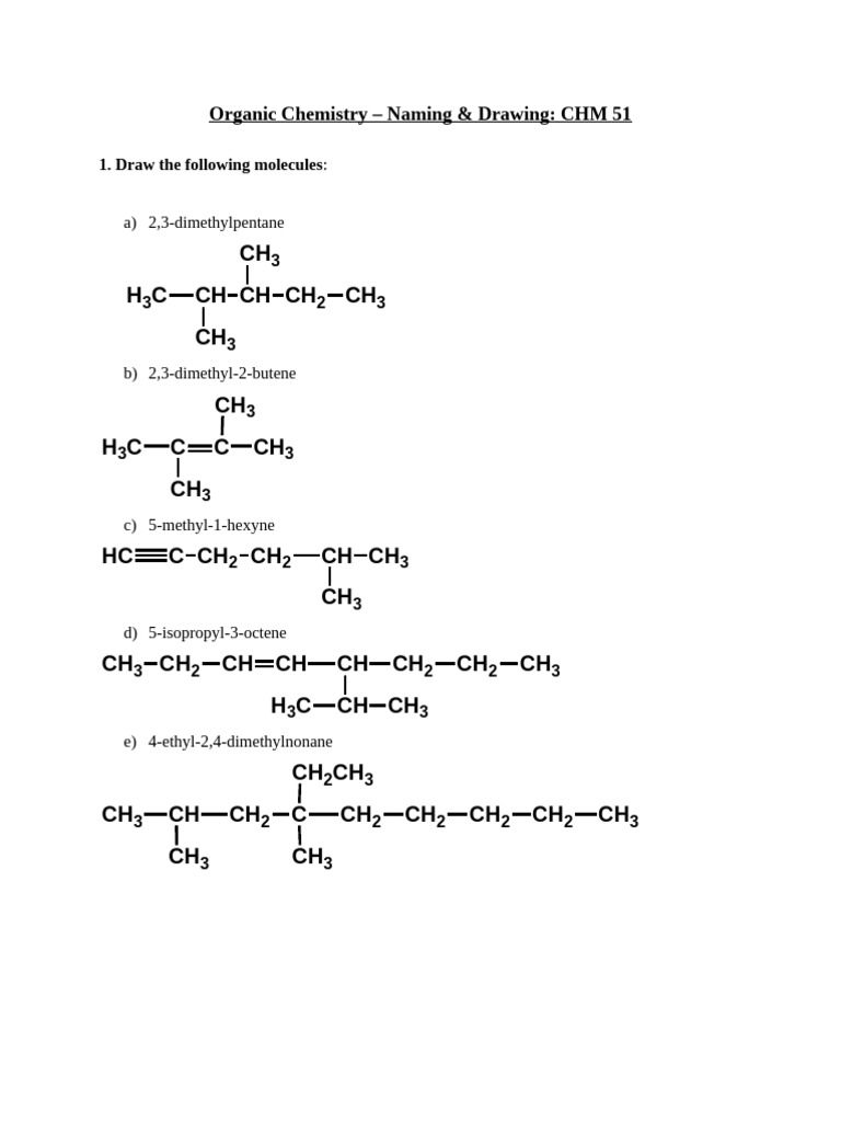 Organic Compound Naming Practice | PDF | Physical Chemistry | Carbon ...