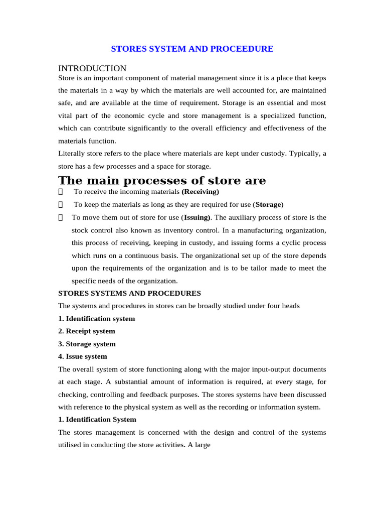 Stores System and Procedures Overview | PDF | Inventory | Business