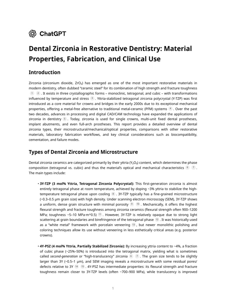 Types of Dental Zirconia Explained | PDF | Zirconium Dioxide | Sintering