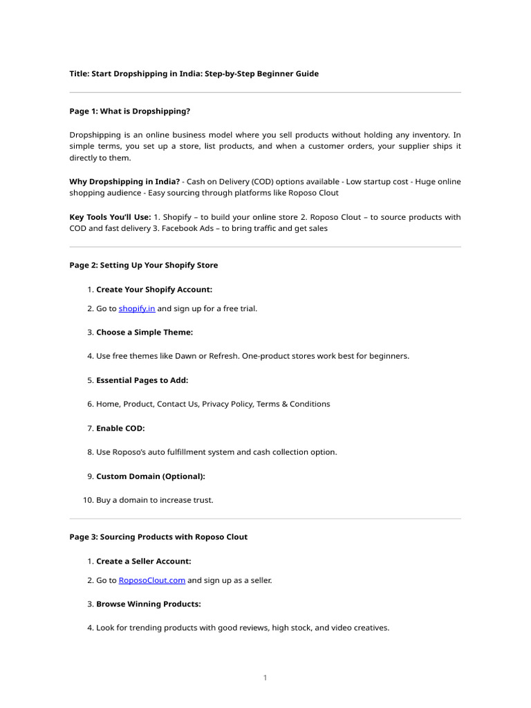 Roposo Clout Dropshipping Guide | PDF | Marketing | Business Economics