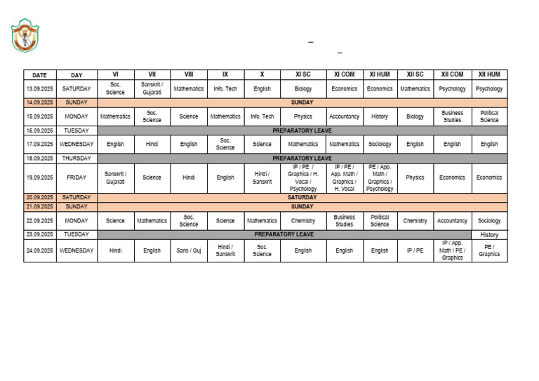 DPS Harni Mid Term Exam Schedule 2025 | PDF