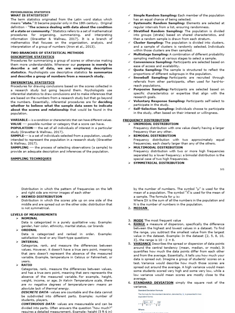 Psychological Statistics Reviewer Pdf Student S T Test Statistics