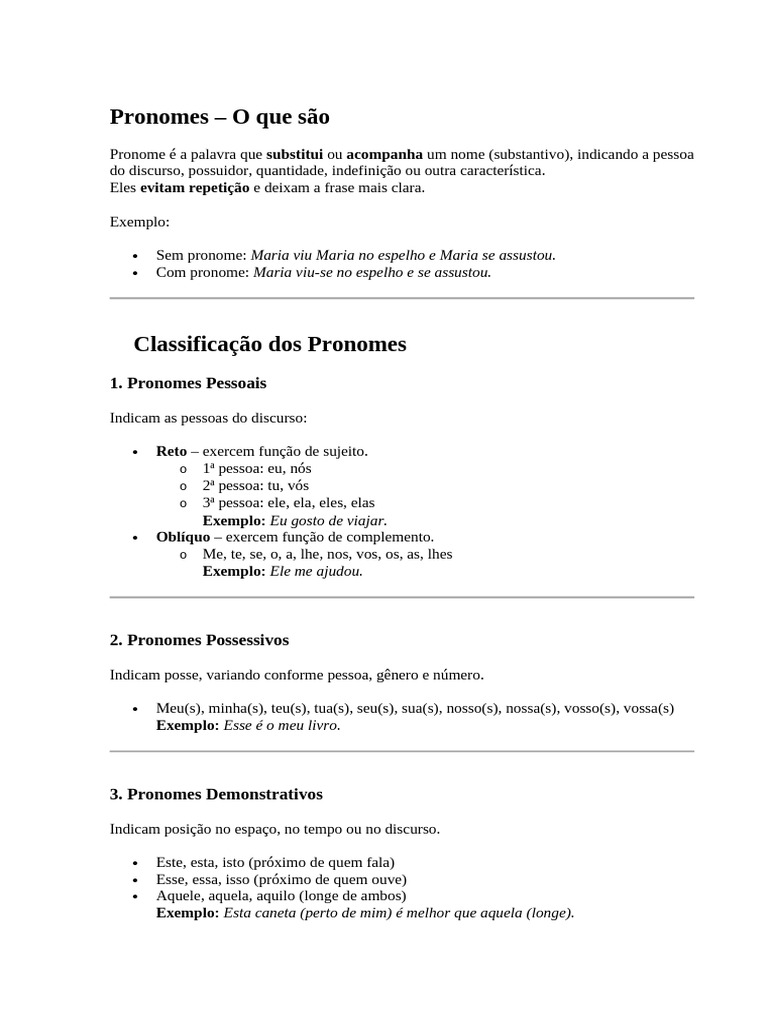 Guia Completo sobre Pronomes | PDF