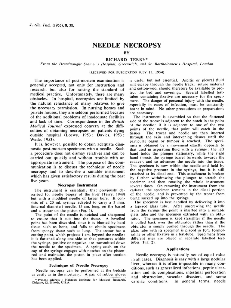 Terry, R. Needle Necropsy. J Clin Path. 1955 838-41. Httpsdoi - Org10 ...
