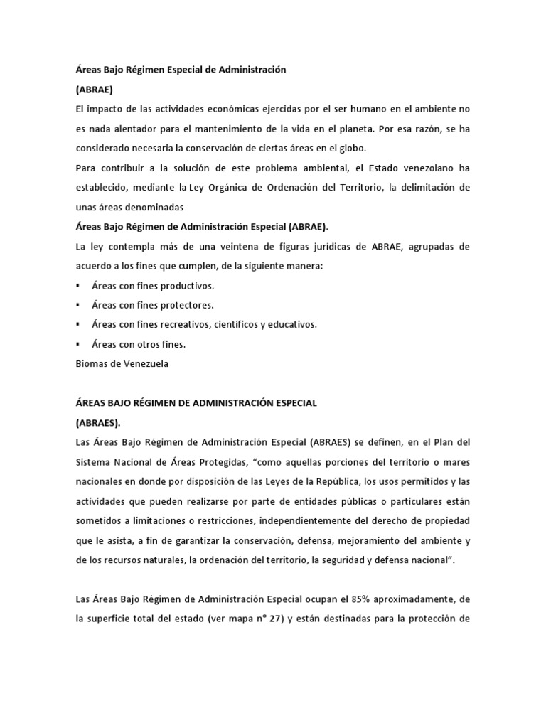 Áreas Bajo Régimen Especial de Administración PDF Turismo Venezuela