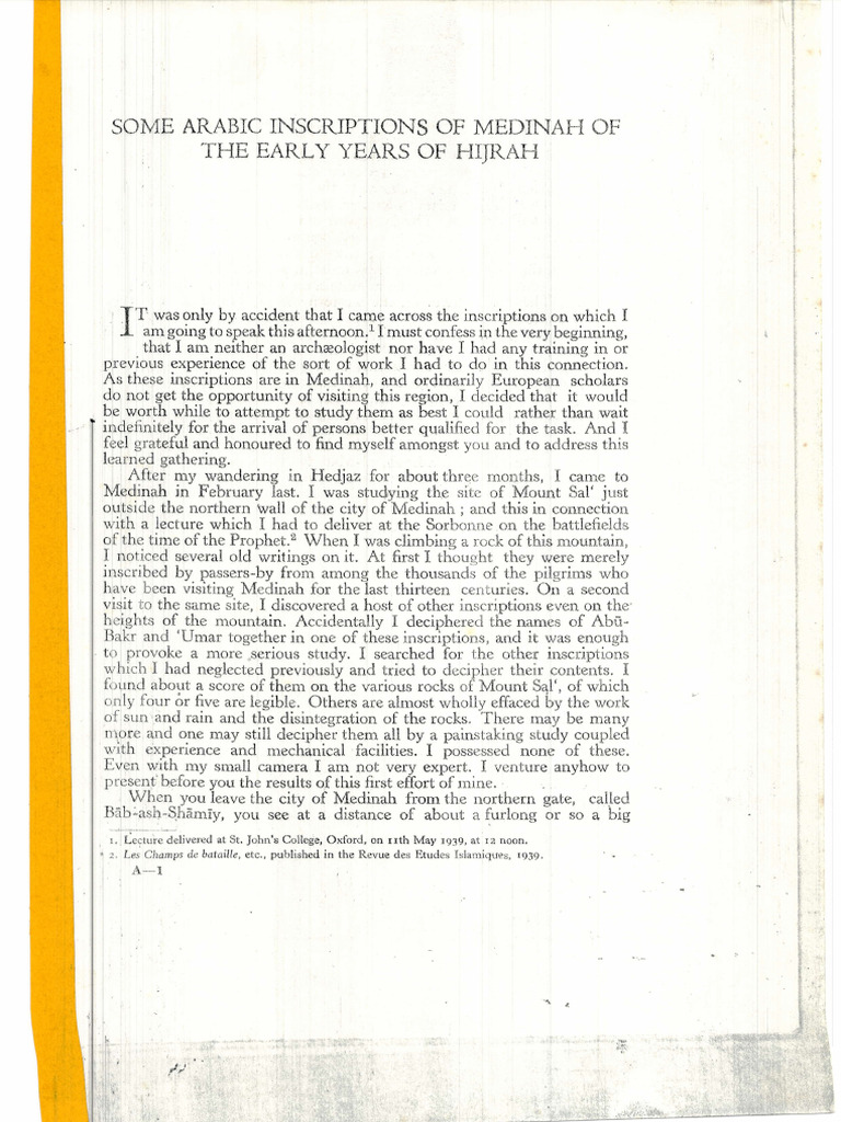 Early Hijrah Arabic Inscriptions in Medinah | PDF | Muhammad | Medina