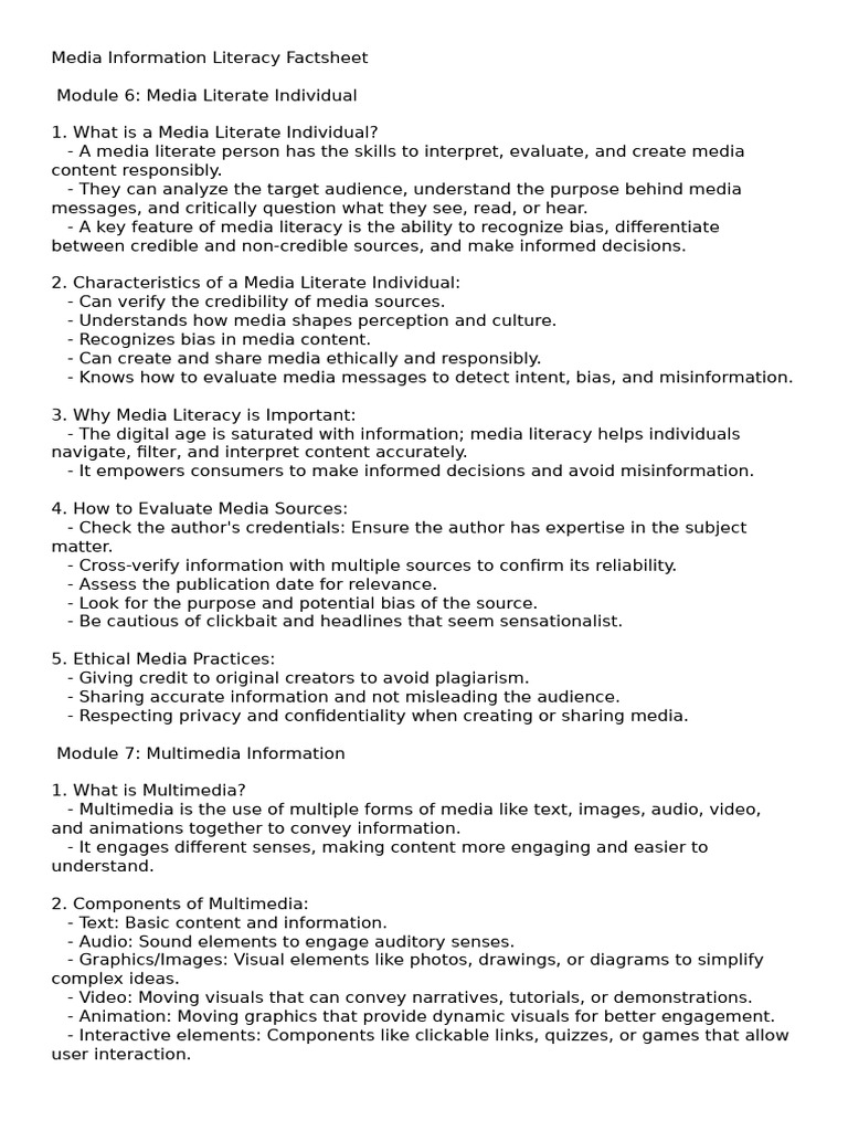 Media Literacy and Multimedia Essentials | PDF | Multimedia | Information