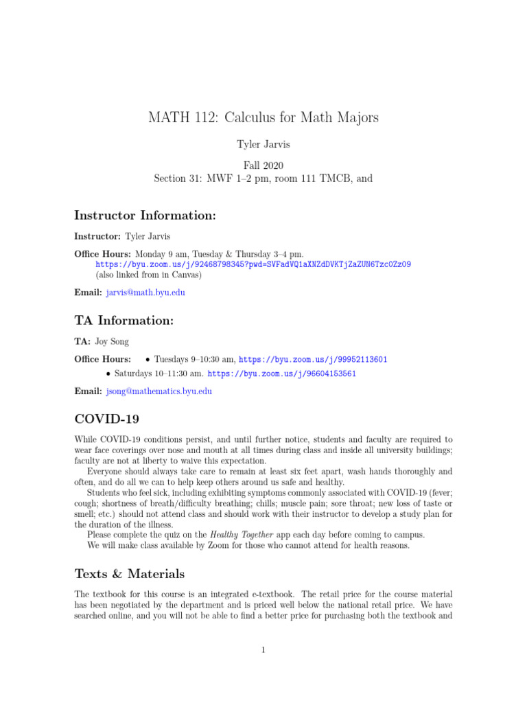 BYU Math 112 Course Syllabus | PDF | Title Ix | Homework