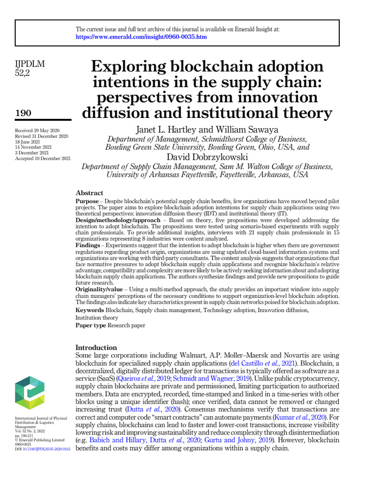 Blockchain Adoption in Supply Chains | PDF | Supply Chain