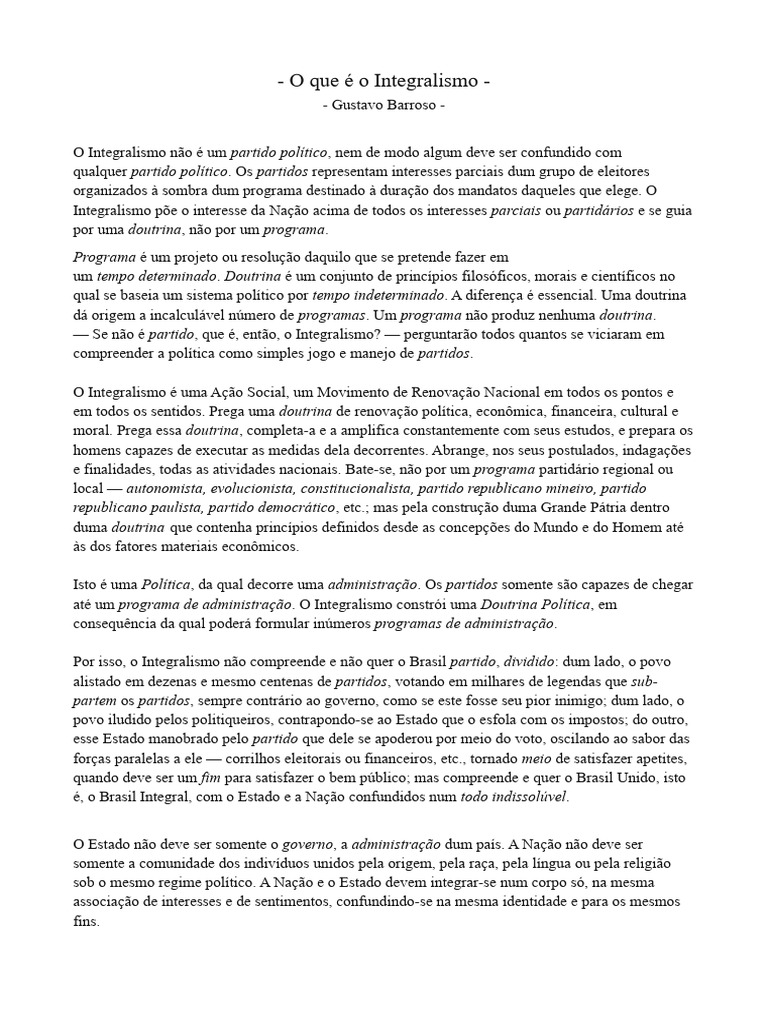 O Integralismo: Doutrina e Ação Social | PDF | Doutrina | Partidos ...