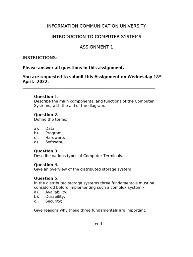 Computer Systems Assignment Overview | PDF
