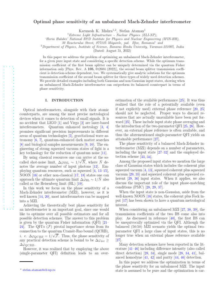 Optimize Phase Sensitivity in MZI | PDF | Interferometry | Waves